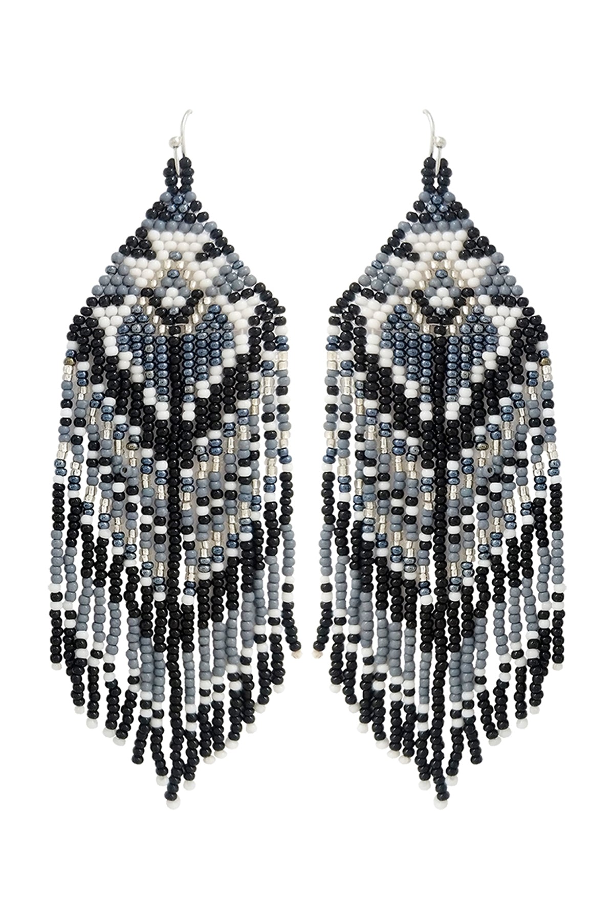 WESTERN STYLE AZTEC SEED BEAD FRINGE DROP EARRINGS