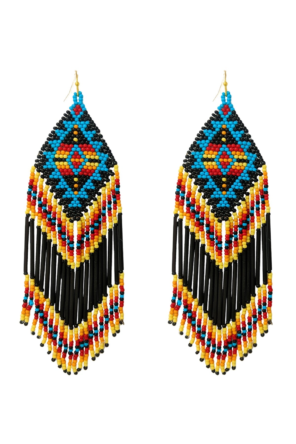 WESTERN AZTEC BOHO GEOMETRIC SHAPE FRINGE SEED BEED EARRINGS