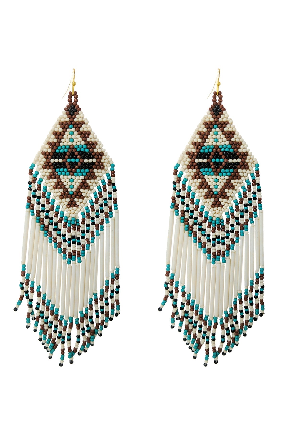 WESTERN AZTEC BOHO GEOMETRIC SHAPE FRINGE SEED BEED EARRINGS