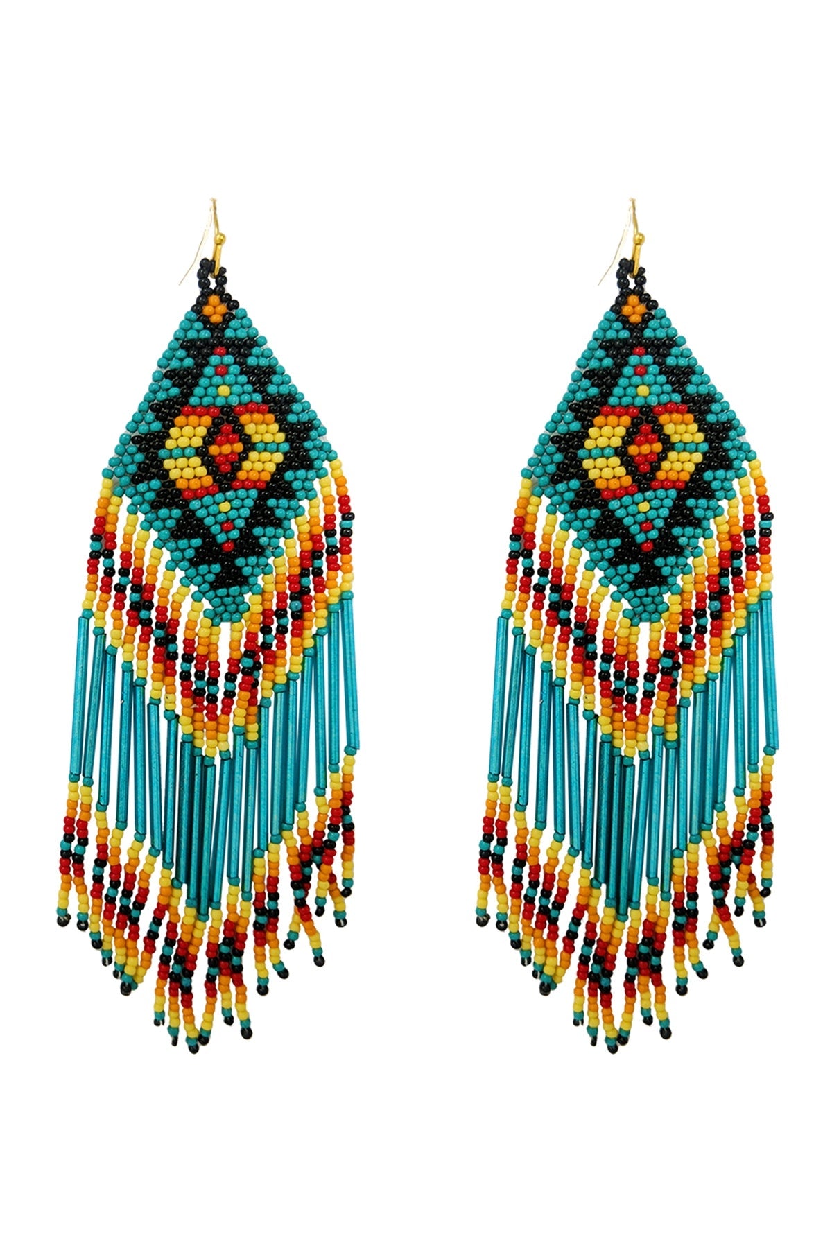 WESTERN AZTEC BOHO GEOMETRIC SHAPE FRINGE SEED BEED EARRINGS