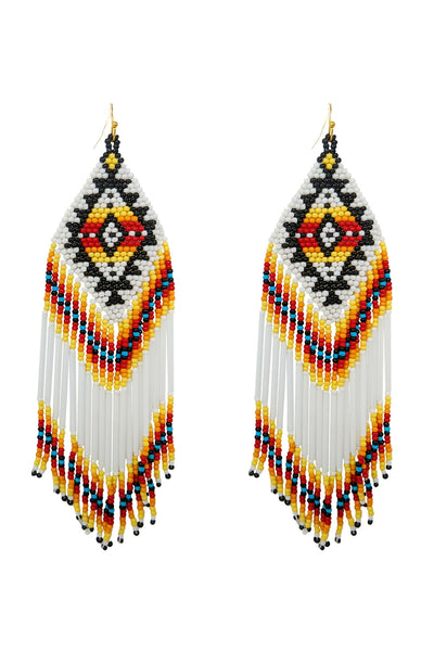 WESTERN AZTEC BOHO GEOMETRIC SHAPE FRINGE SEED BEED EARRINGS