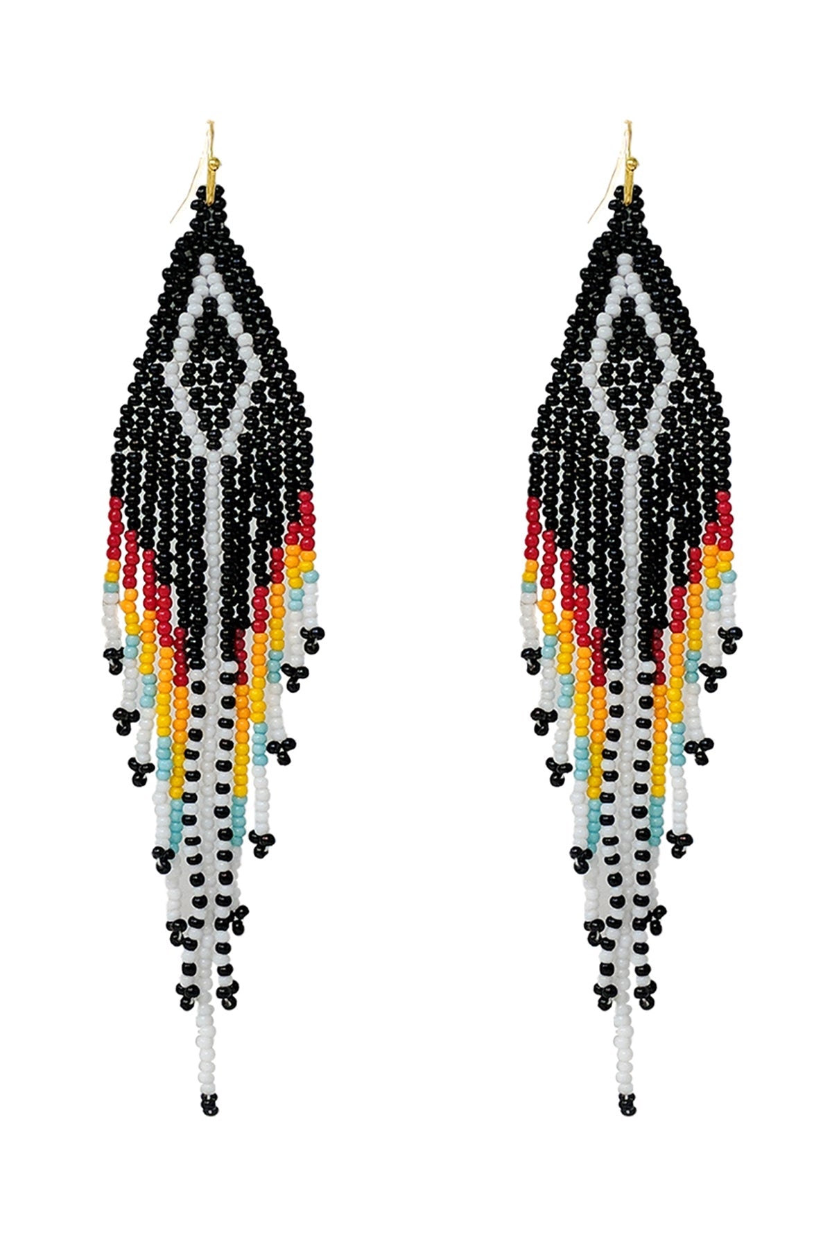 WESTERN AZTEC BOHO DIAMOND SHAPE FRINGE SEED BEED EARRINGS