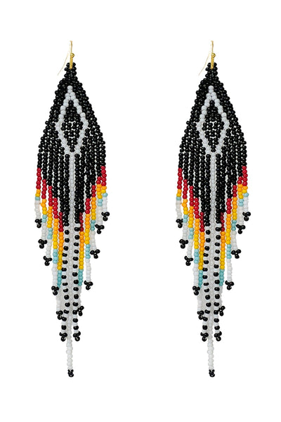 WESTERN AZTEC BOHO DIAMOND SHAPE FRINGE SEED BEED EARRINGS