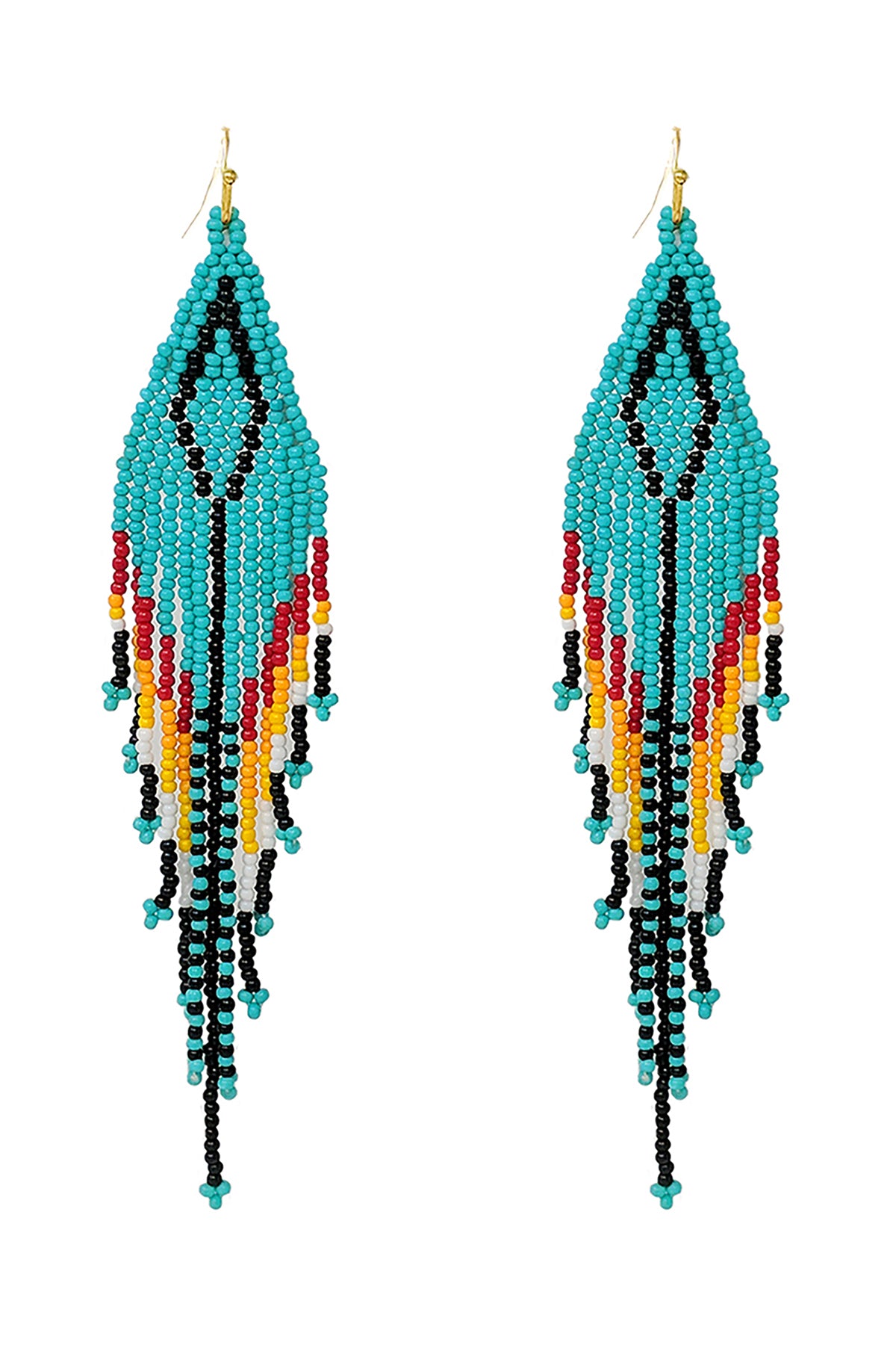 WESTERN AZTEC BOHO DIAMOND SHAPE FRINGE SEED BEED EARRINGS