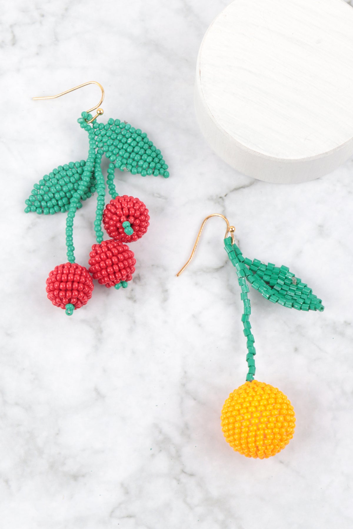 FANCY FRUIT SEED BEAD HOOP EARRINGS