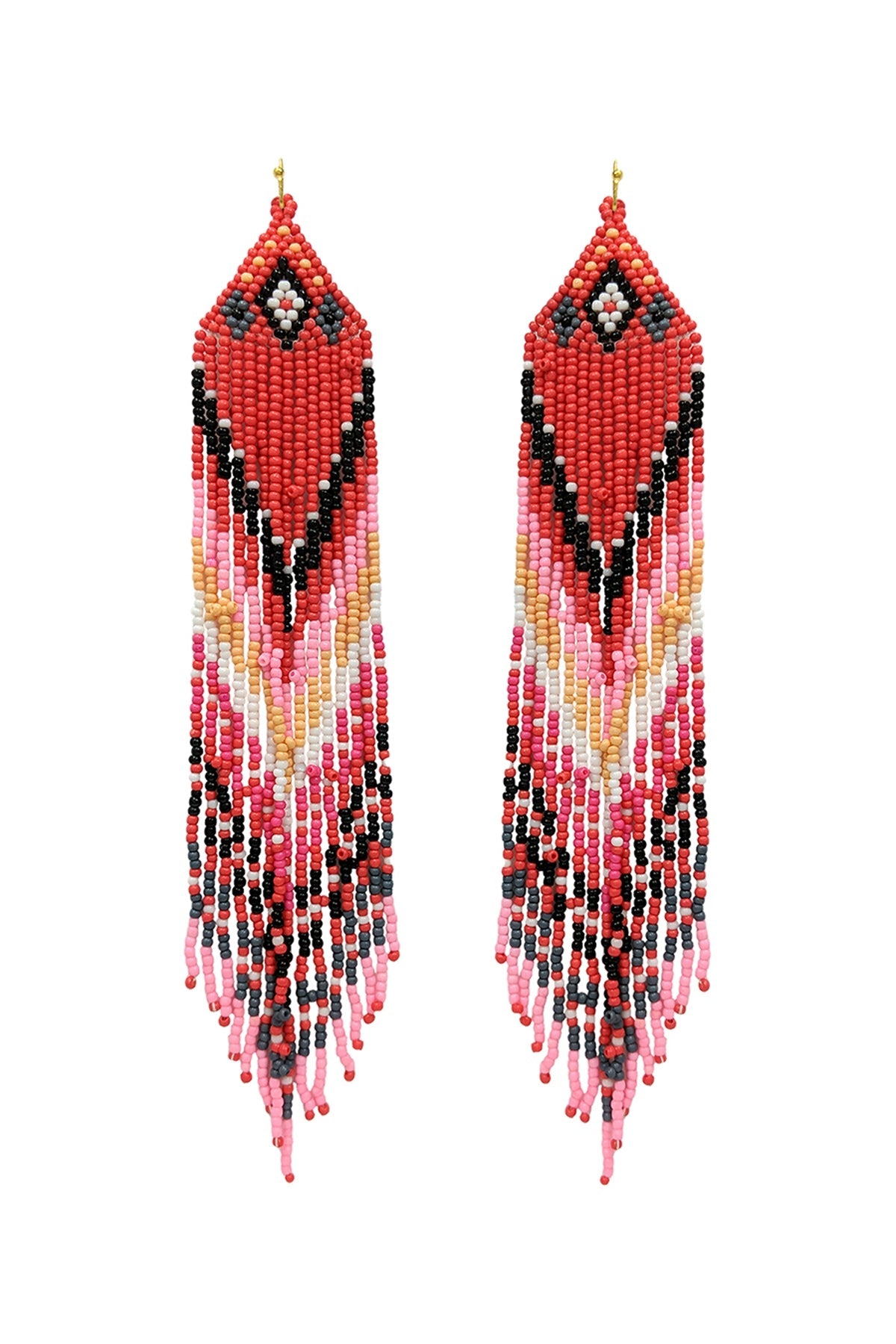 WESTERN STYLE AZTEC SEED BEAD FRINGE DROP EARRINGS