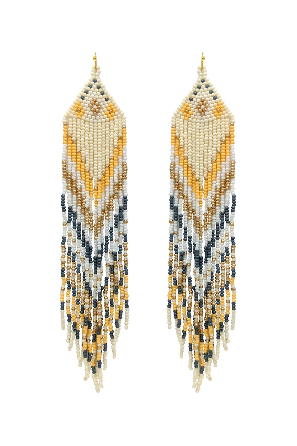 WESTERN STYLE AZTEC SEED BEAD FRINGE DROP EARRINGS