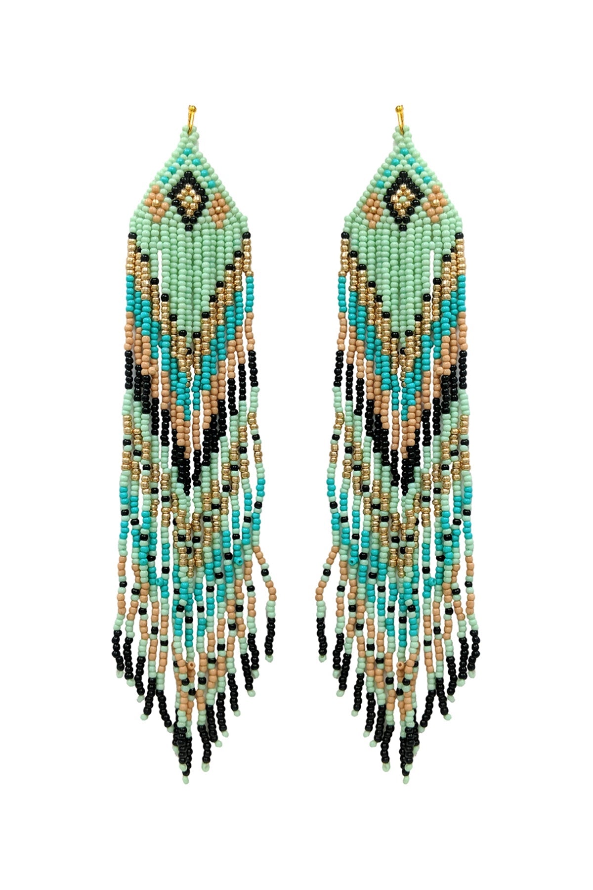 WESTERN STYLE AZTEC SEED BEAD FRINGE DROP EARRINGS