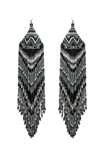 WESTERN STYLE AZTEC SEED BEAD FRINGE DROP EARRINGS