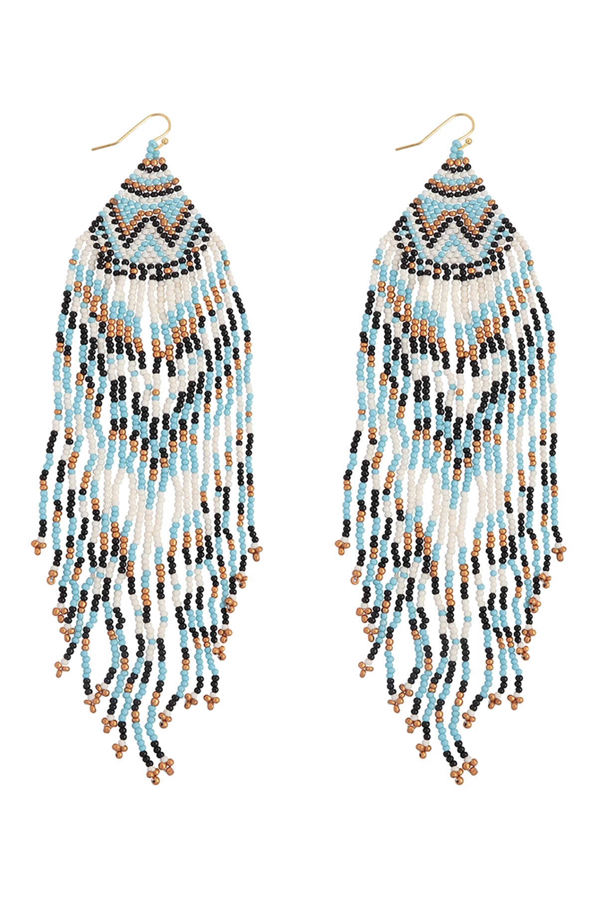 WESTERN STYLE AZTEC SEED BEAD FRINGE DROP EARRINGS