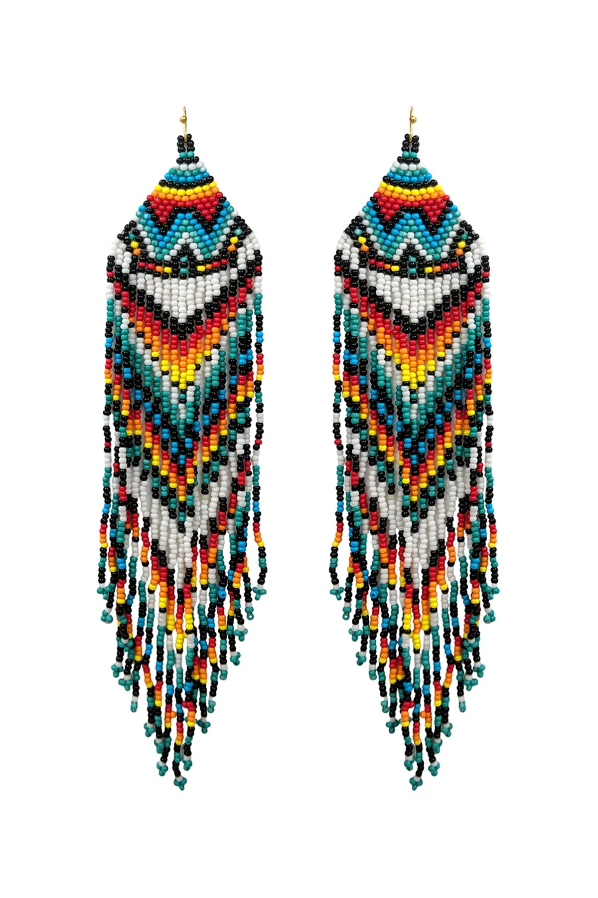 WESTERN STYLE AZTEC SEED BEAD FRINGE DROP EARRINGS