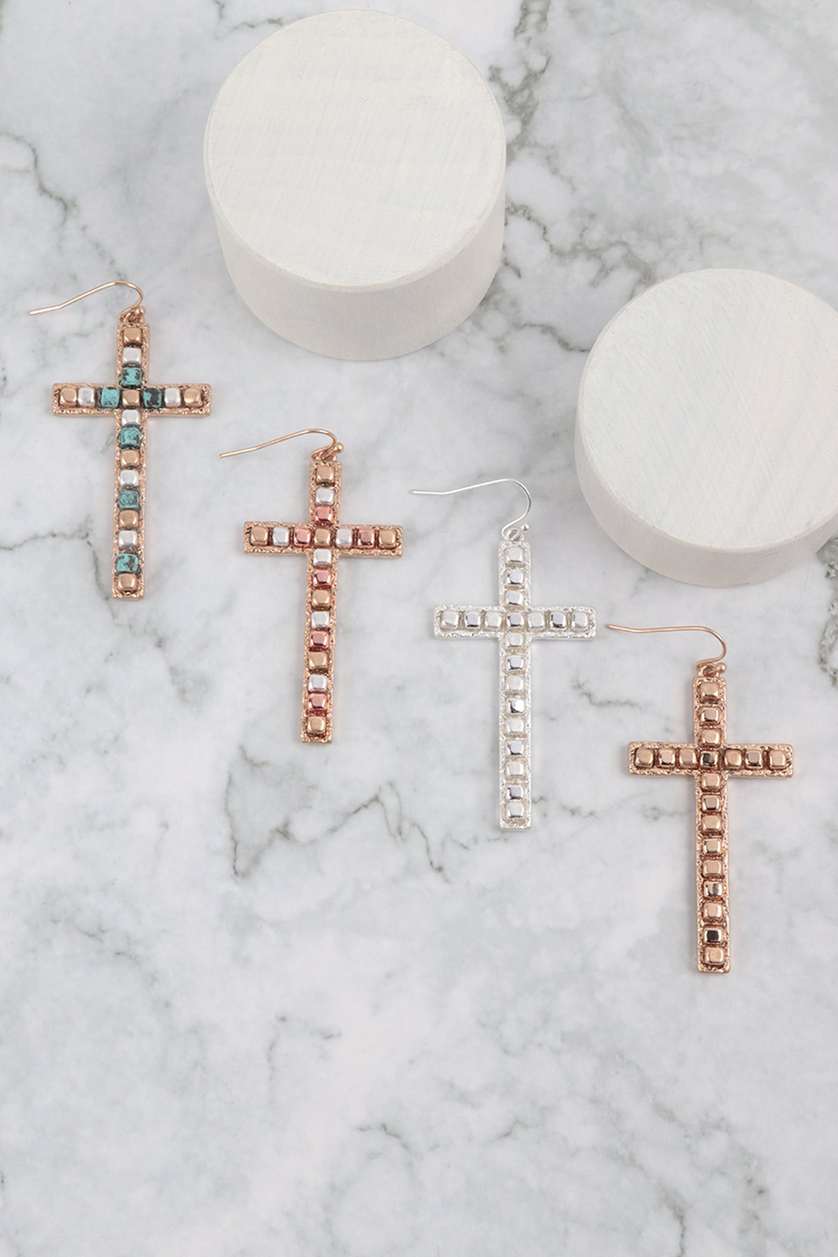 CROSS METAL BLOCK CCB DROP DROP EARRINGS (NOW $2.75 ONLY!)