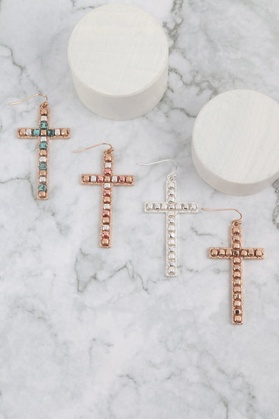 CROSS METAL BLOCK CCB DROP DROP EARRINGS (NOW $2.75 ONLY!)