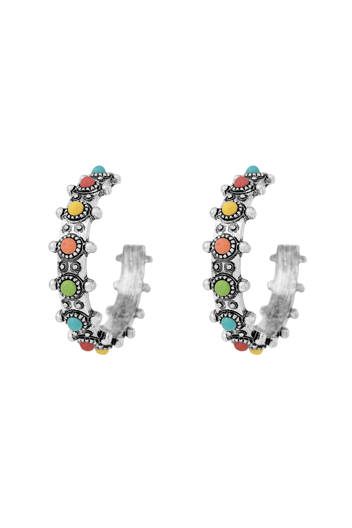 WESTERN CONCHO STONE HOOP EARRINGS (NOW $4.00 ONLY!)