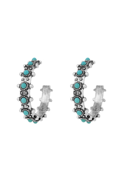 WESTERN CONCHO STONE HOOP EARRINGS (NOW $4.00 ONLY!)