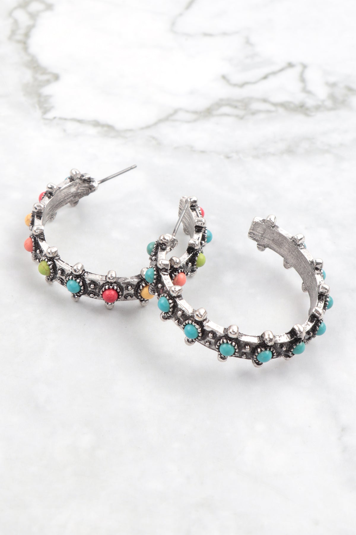 WESTERN CONCHO STONE HOOP EARRINGS (NOW $4.00 ONLY!)
