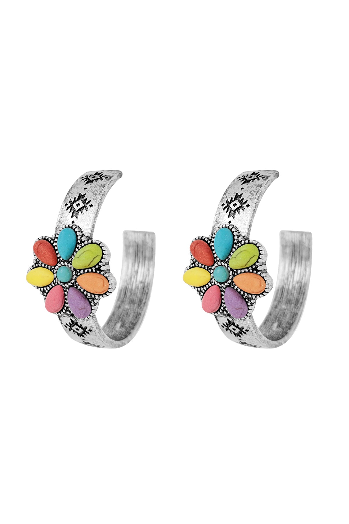 FLOWER WESTERN CONCHO HOOP EARRINGS (NOW $4.00 ONLY!)