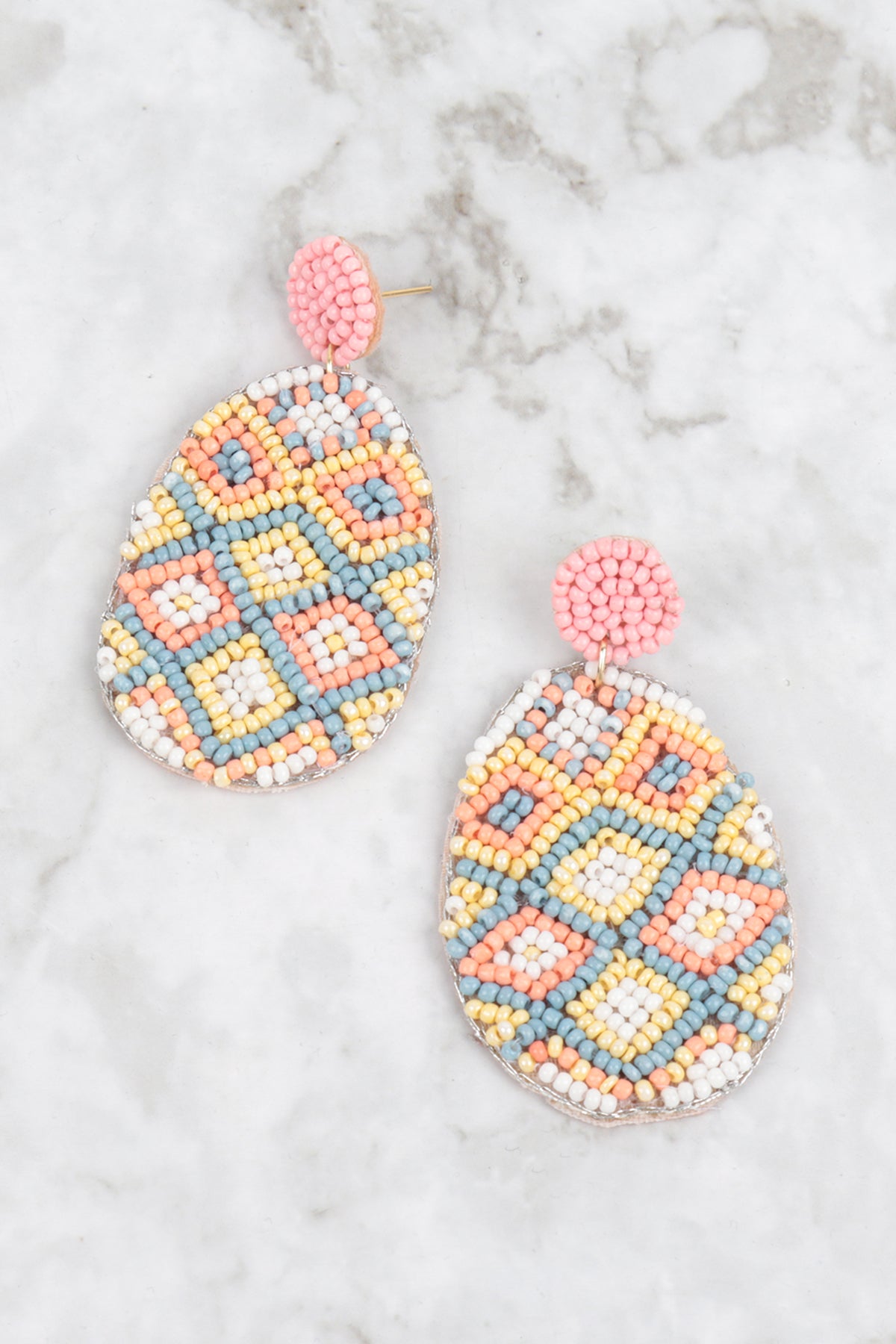 PINEAPPLE PATTERN SEED BEADS POST EARRINGS