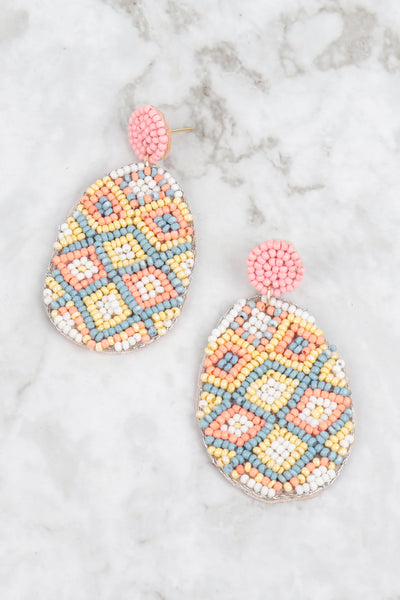 PINEAPPLE PATTERN SEED BEADS POST EARRINGS