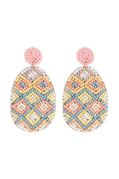PINEAPPLE PATTERN SEED BEADS POST EARRINGS