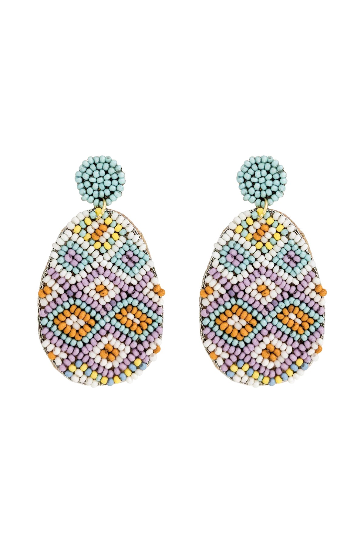 PINEAPPLE PATTERN SEED BEADS POST EARRINGS
