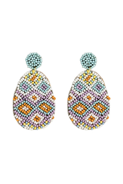 PINEAPPLE PATTERN SEED BEADS POST EARRINGS