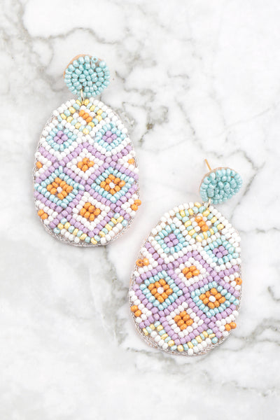 PINEAPPLE PATTERN SEED BEADS POST EARRINGS