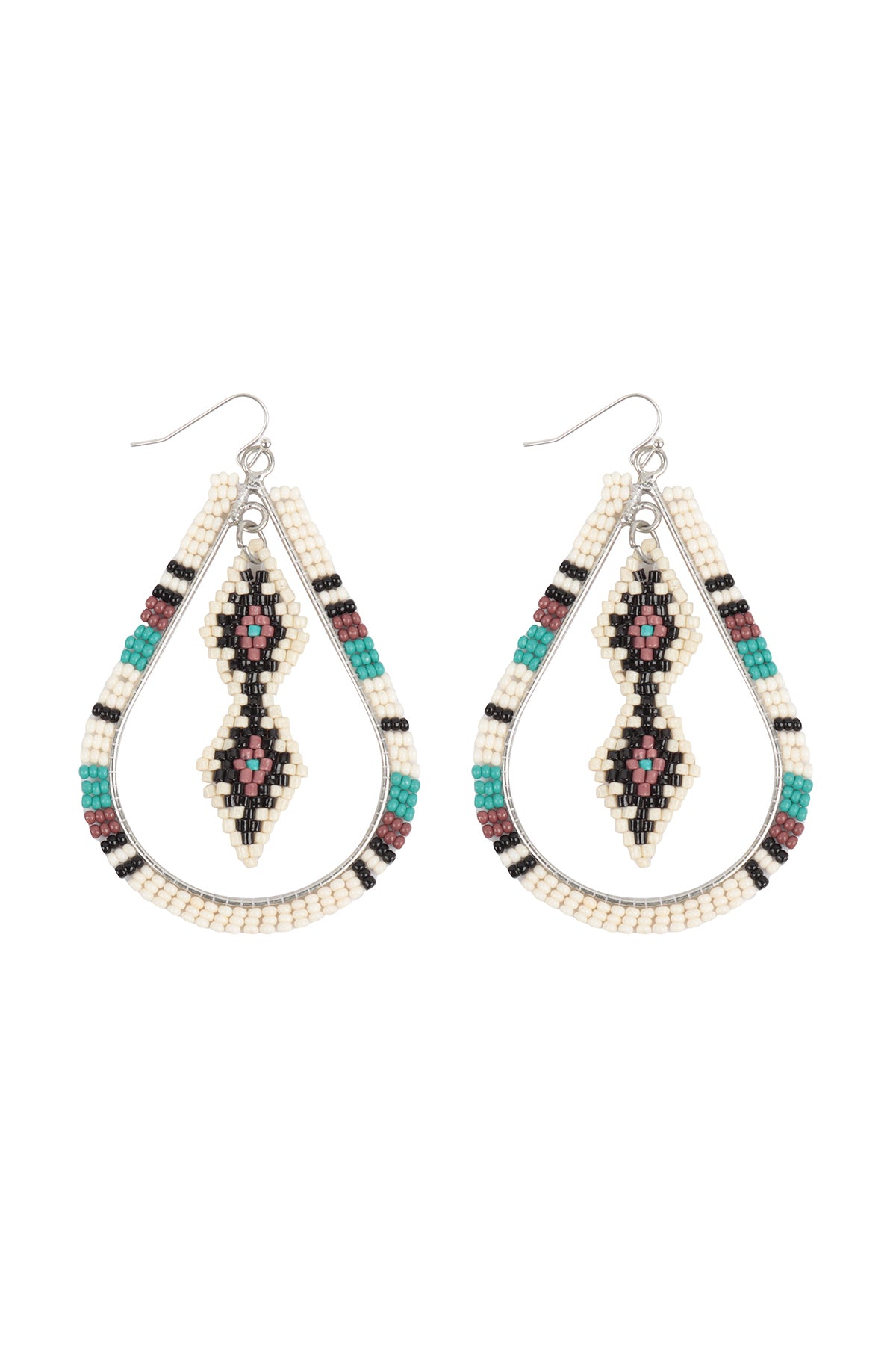 BOHO TEARDROP DIAMOND PATTERN SEED BEADS EARRINGS