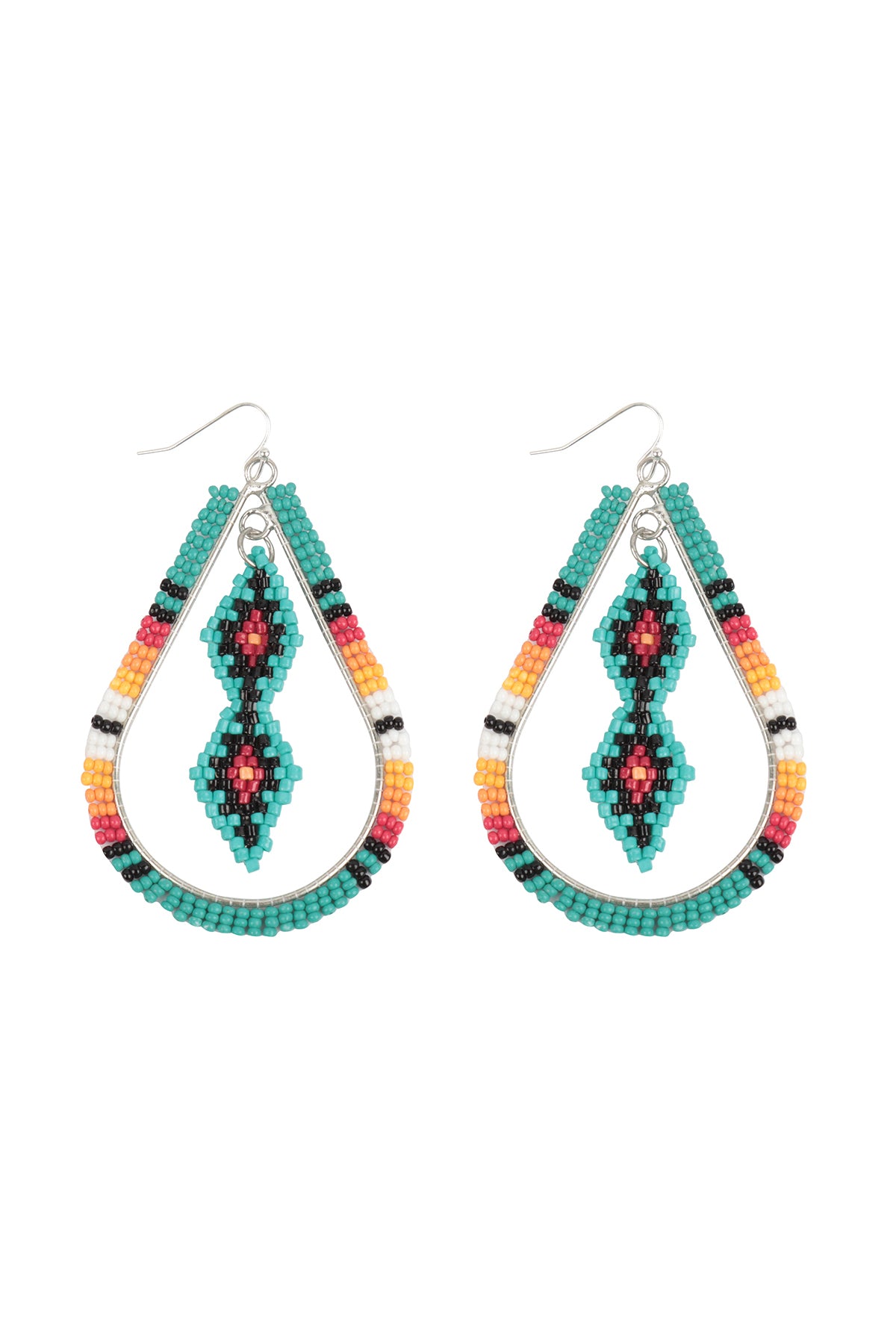 BOHO TEARDROP DIAMOND PATTERN SEED BEADS EARRINGS