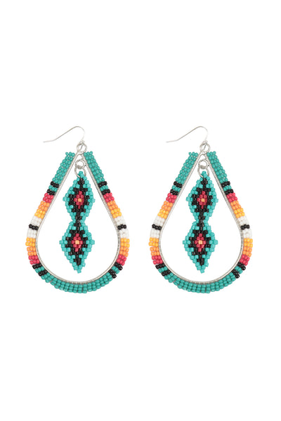 BOHO TEARDROP DIAMOND PATTERN SEED BEADS EARRINGS