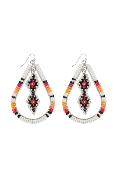 BOHO TEARDROP DIAMOND PATTERN SEED BEADS EARRINGS
