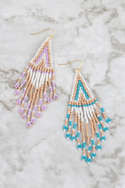 BOHO SEED BEADS FRINGE DROP EARRINGS