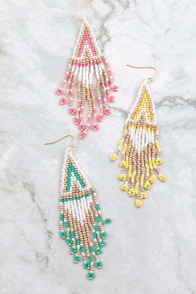 BOHO SEED BEADS FRINGE DROP EARRINGS
