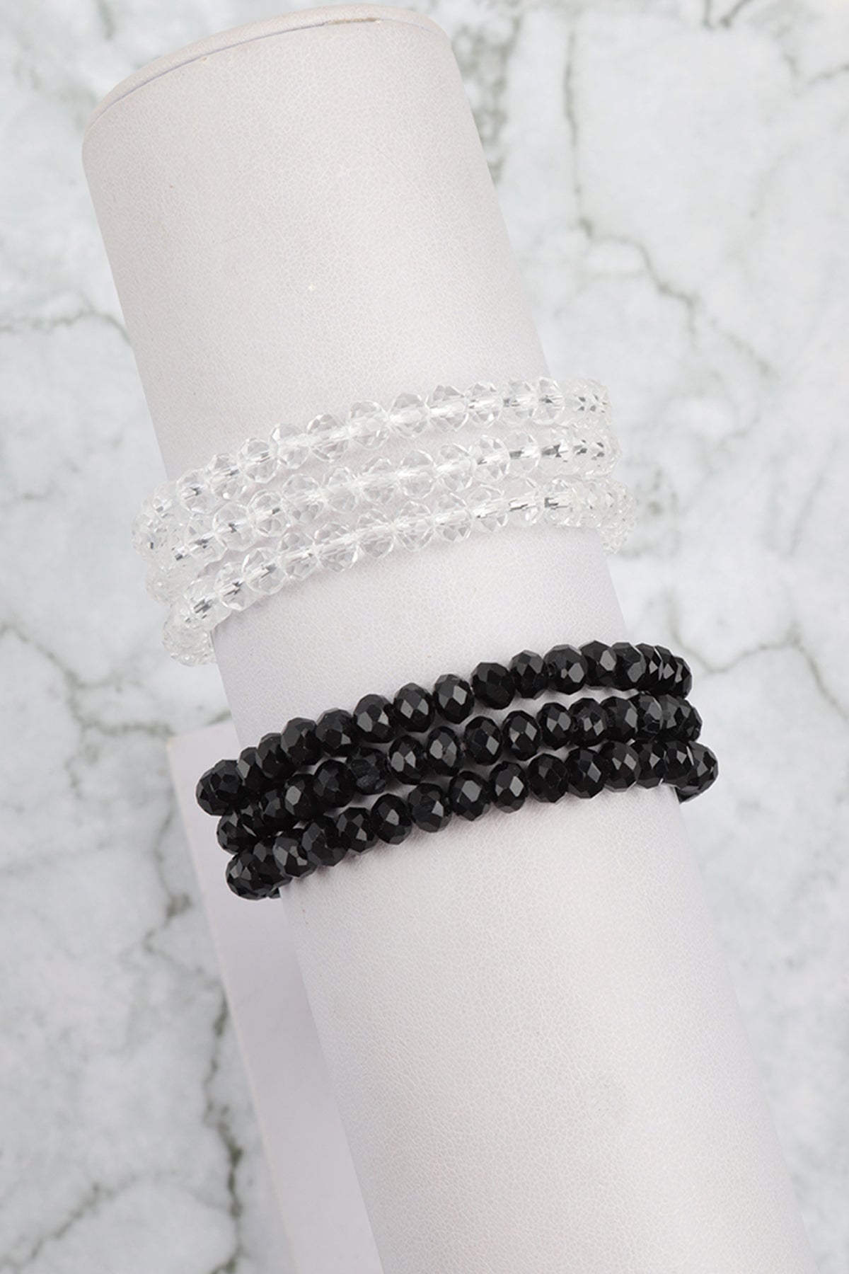 3 LINE 6MM RONDELLE BEADS STACKABLE BRACELET SET