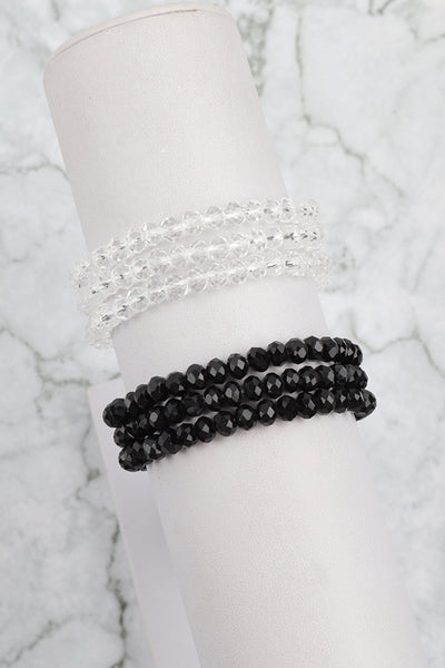 3 LINE 6MM RONDELLE BEADS STACKABLE BRACELET SET