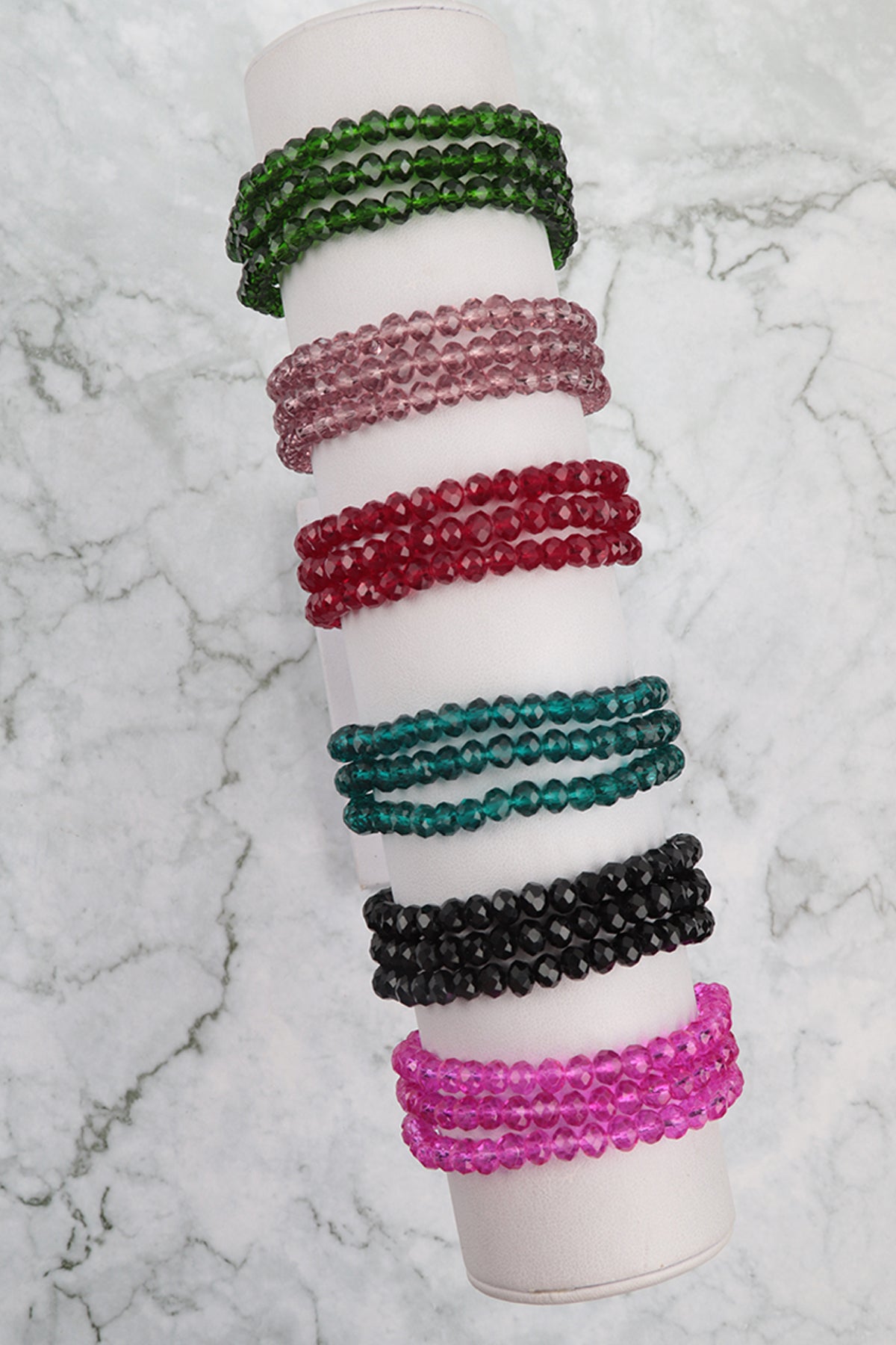 3 LINE 6MM RONDELLE BEADS STACKABLE BRACELET SET