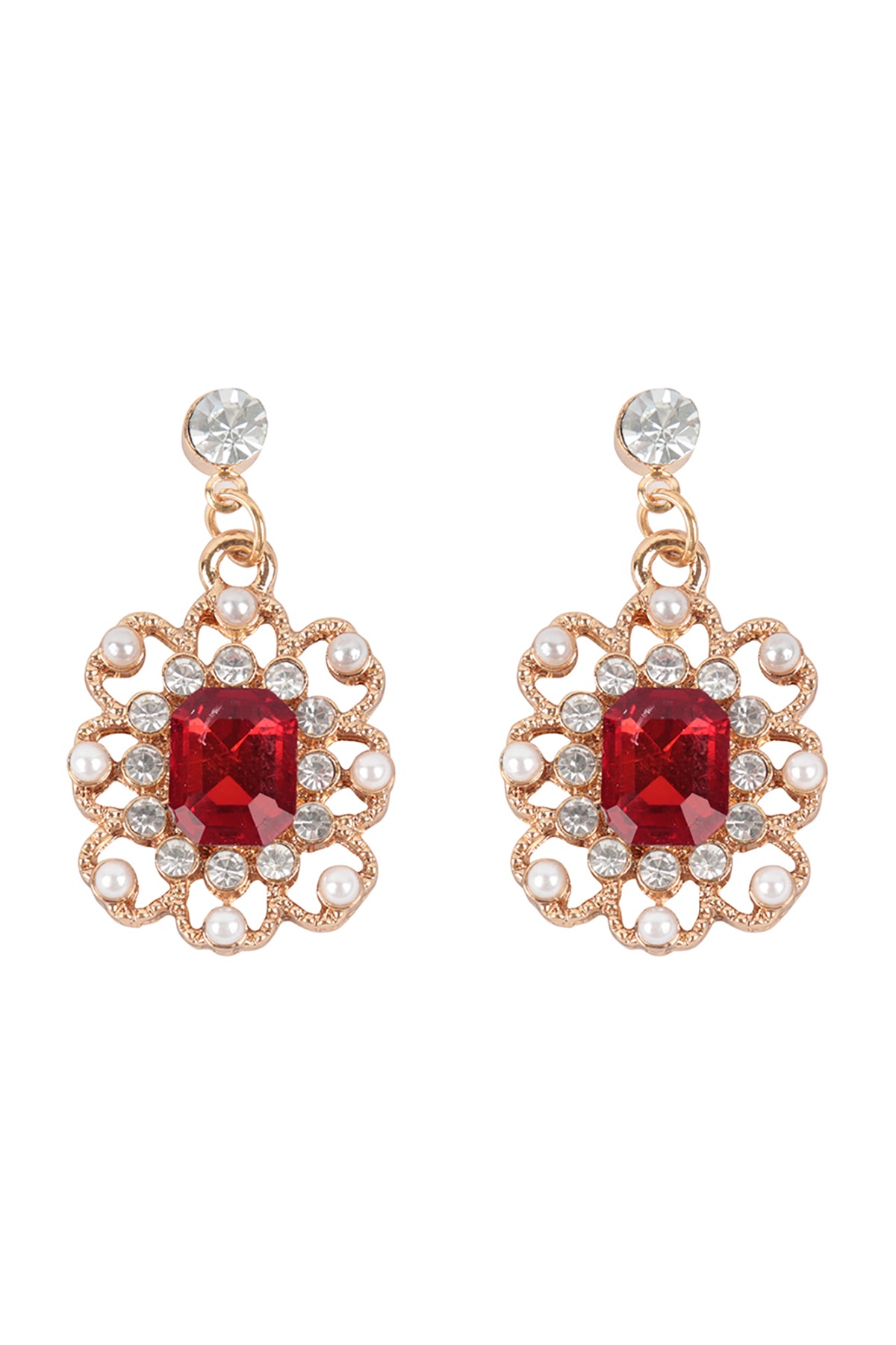 EMBELISH SQUARE RHINESTONE FLOWER DANGLE ASSORTED SET EARRNGS