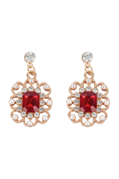 EMBELISH SQUARE RHINESTONE FLOWER DANGLE ASSORTED SET EARRNGS