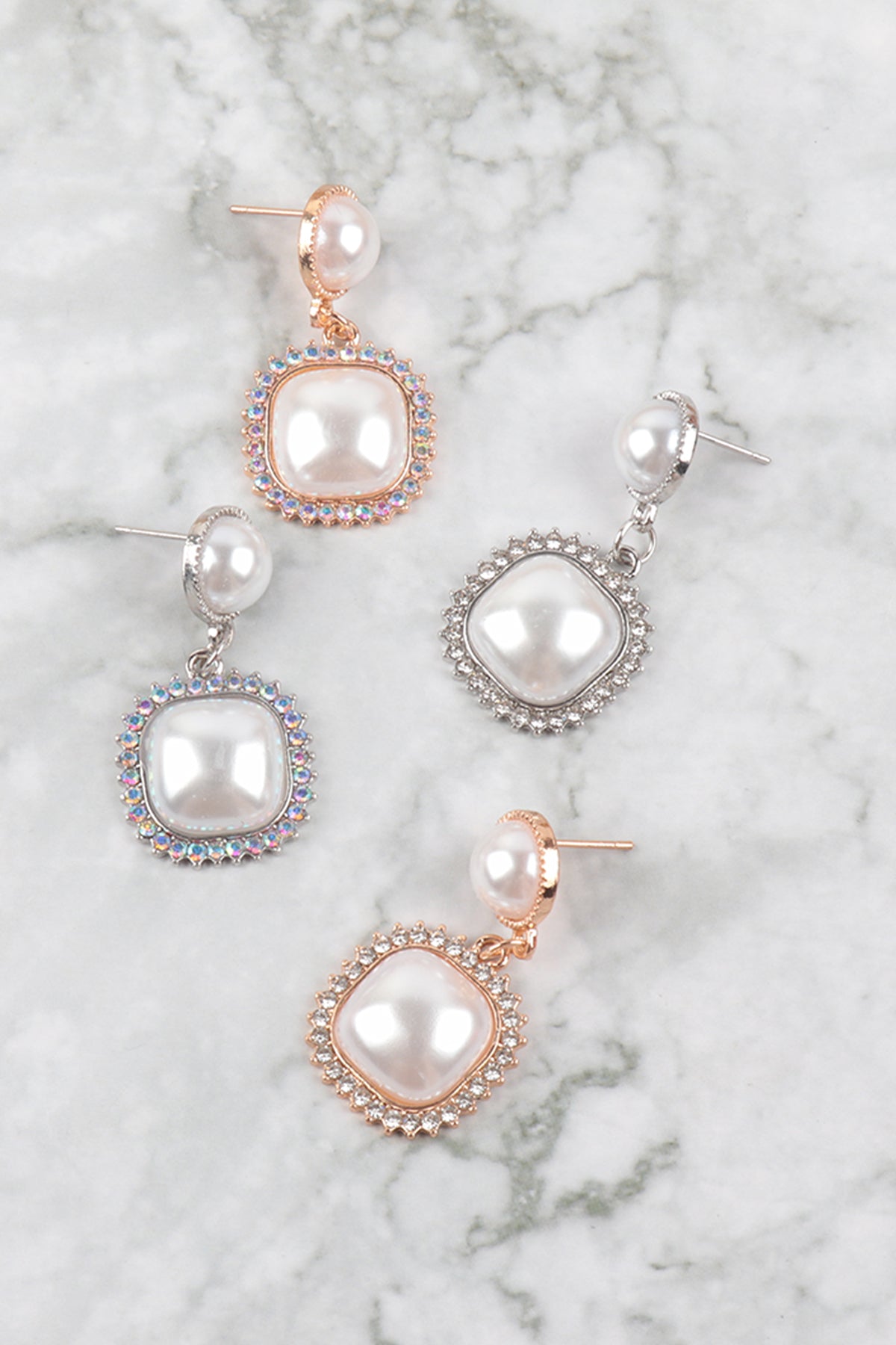 SQUARE PEARL DROP ASS0RTED SET EARRINGS