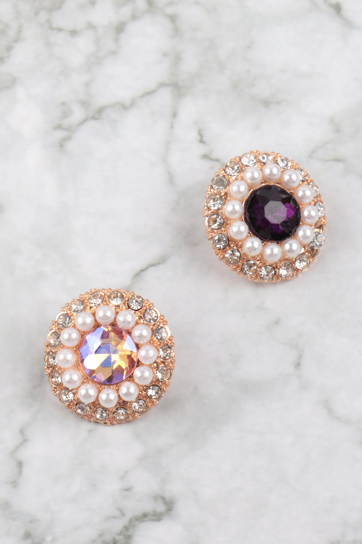 ROUND RHINESTONE HALO STUD ASSORTED SET EARRINGS