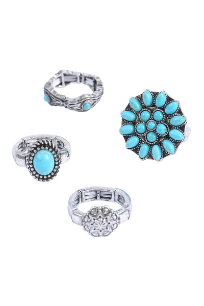 WESTERN CONCHO SEMI STONE FLOWER TEXTURED RING SET  (NOW $6.50 ONLY!)