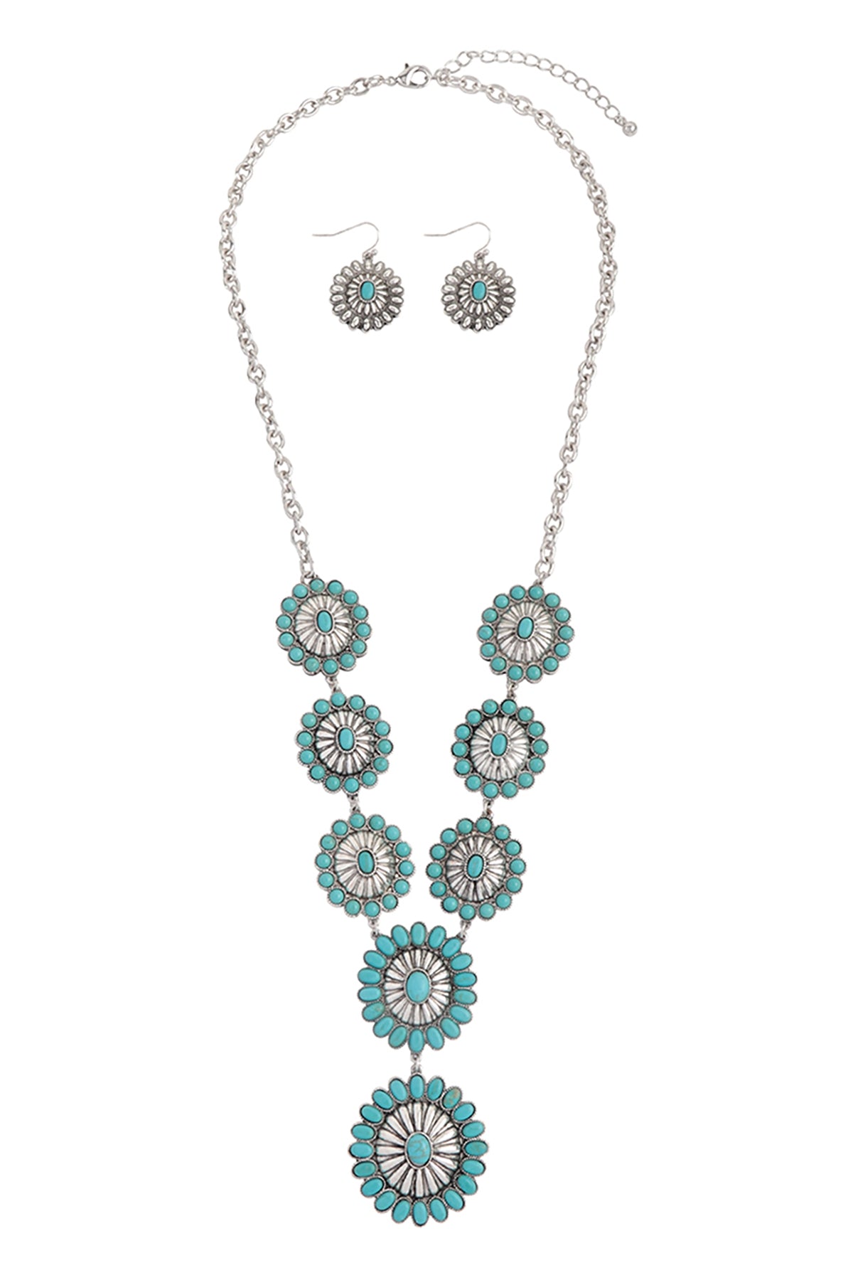 WESTERN CONCHO HAND CRAFT STONE NECKLACE AND EARRING SET (NOW $11.00 ONLY!)