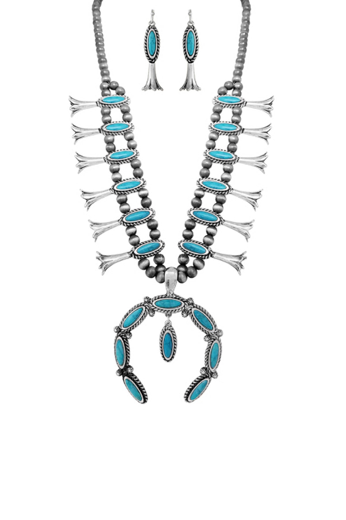 TRIBAL AZTEC WESTERN CONCHO STATEMENT NECKLACE AND EARRING SET