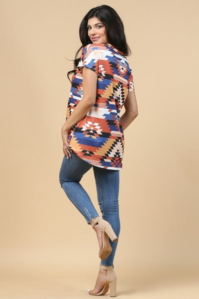 LEXY-AZTEC PRINT BUTTON DOWN SHORT SLEEVE THERMAL TOP