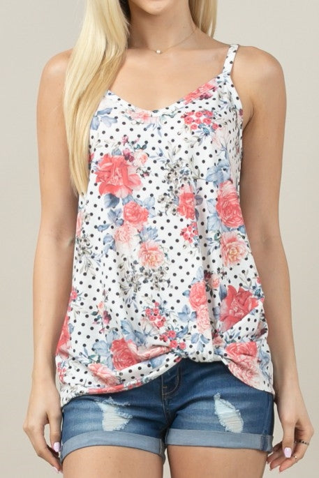 PRINTED SIDE KNOT STRAP RAYON TOP-OFF
