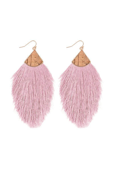 CORK W/ FRINGE THREAD DROP HOOK EARRINGS