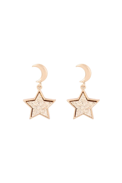 MOON DANGLING STAR DRUZY POST EARRINGS/6PCS (NOW $2.00 ONLY!)