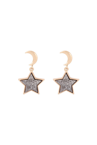 MOON DANGLING STAR DRUZY POST EARRINGS/6PCS (NOW $2.00 ONLY!)