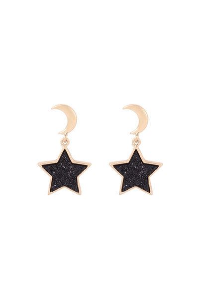 MOON DANGLING STAR DRUZY POST EARRINGS/6PCS (NOW $2.00 ONLY!)