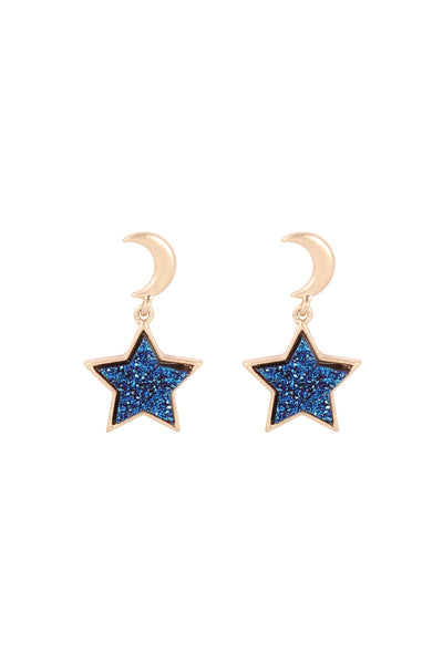 MOON DANGLING STAR DRUZY POST EARRINGS/6PCS (NOW $2.00 ONLY!)